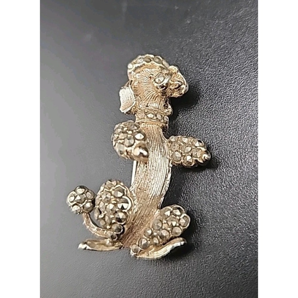Lisner Vintage Poodle Brooch Pin Silver Toned With Glass Rhinestones 1.5"